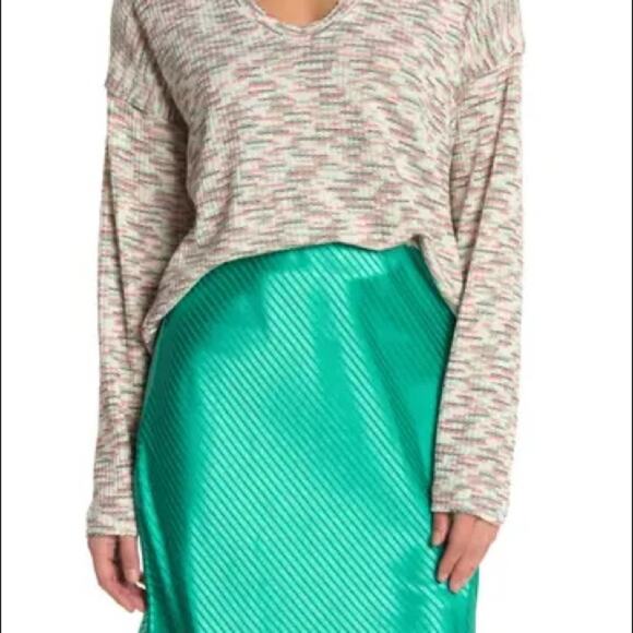 Code x Mode Green Multi Space Dye Sweater Size MEDIUM raw hem Jumper Top Blouse - Picture 2 of 9